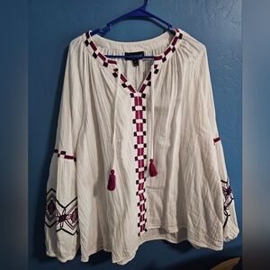 Lane Bryant Top Womens White  Purple Tribal Aztec Peasant Tasseled  Plus Size 18